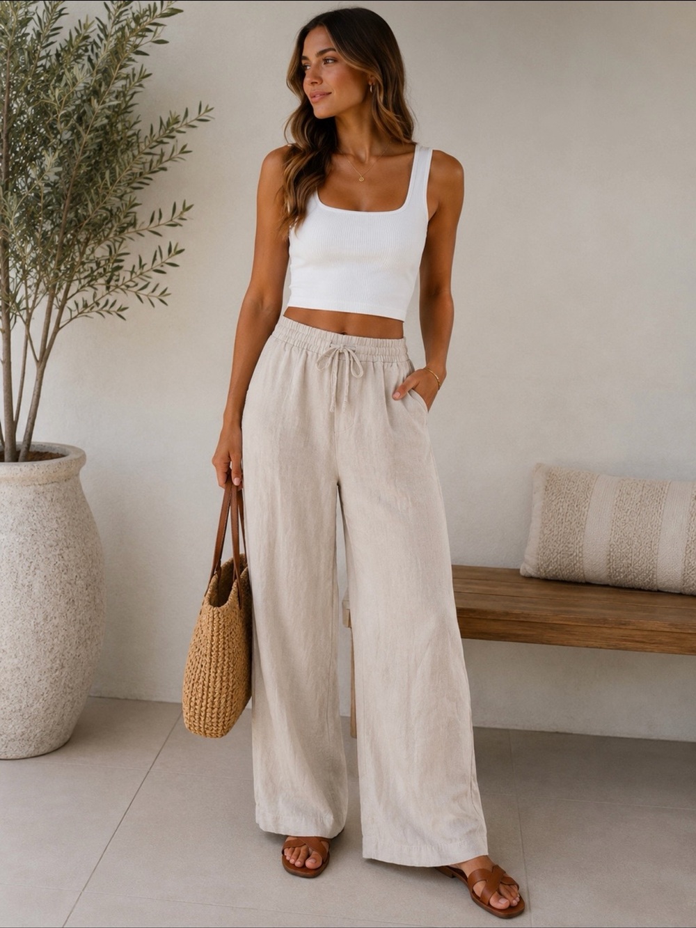 Old Navy Women's Wide-Leg Drawstring Pants — Beige